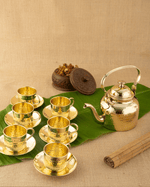 Brass Signature Cup Saucer Set Hammered with Kettle