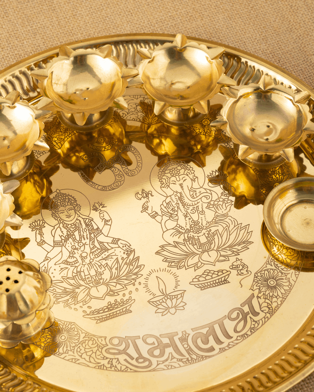 Authentic Brass Aarti Thali Lakshmiji & Ganeshji Engraved
