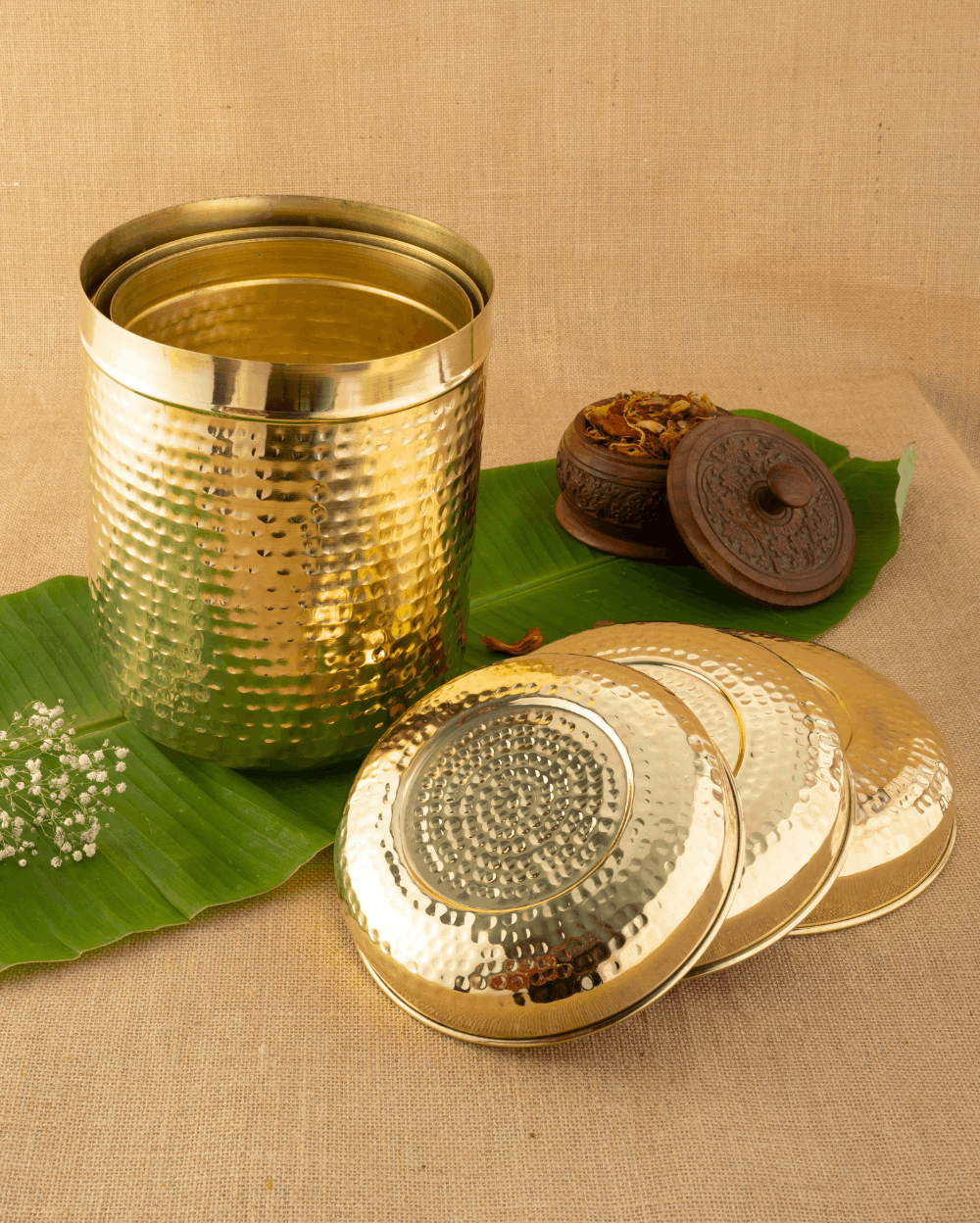 Classic Brass Classic Hammered Big Container Set of 3 Pcs