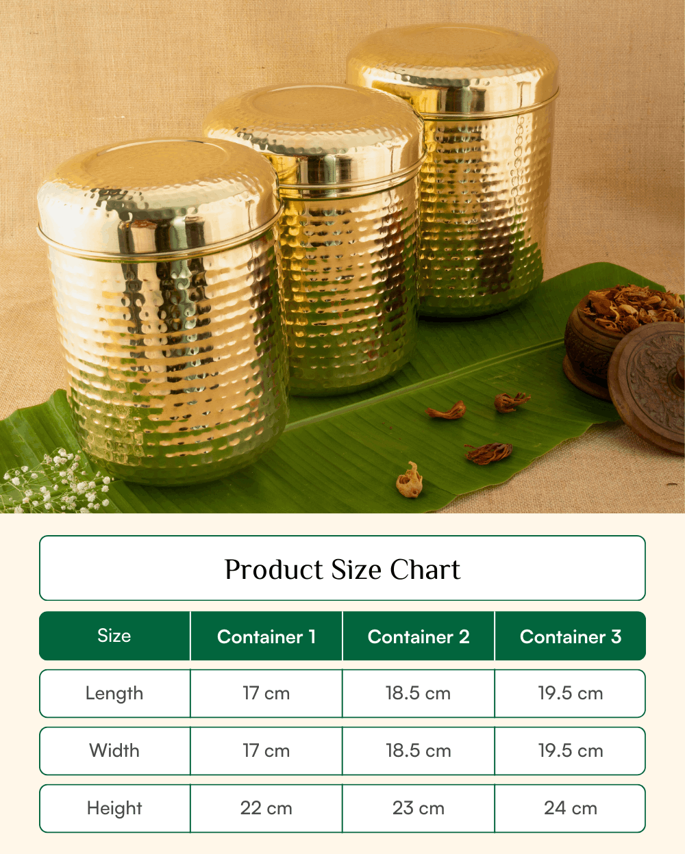 Premium Brass Classic Hammered Big Container Set of 3 Pcs