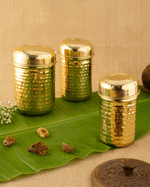 Brass Classic Hammered Tea-Coffee-Sugar Container Set
