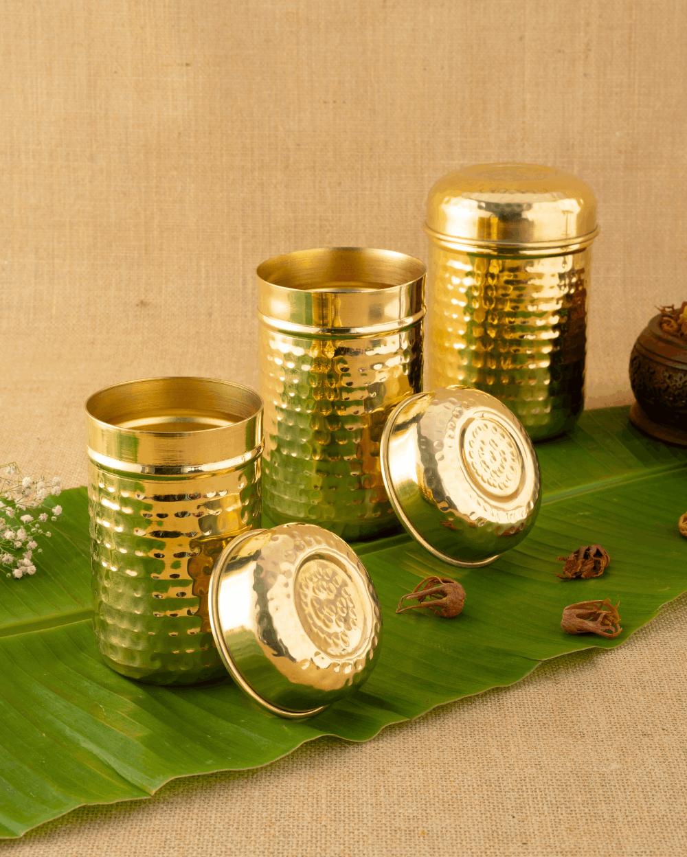 Classic Brass Classic Hammered Tea-Coffee-Sugar Container Set