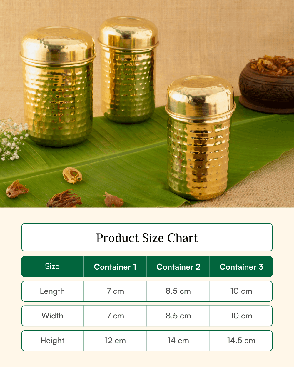 Premium Brass Classic Hammered Tea-Coffee-Sugar Container Set