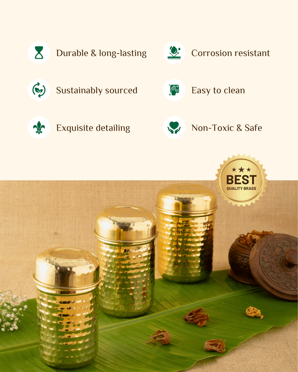 Benefits Of Brass Classic Hammered Tea-Coffee-Sugar Container Set