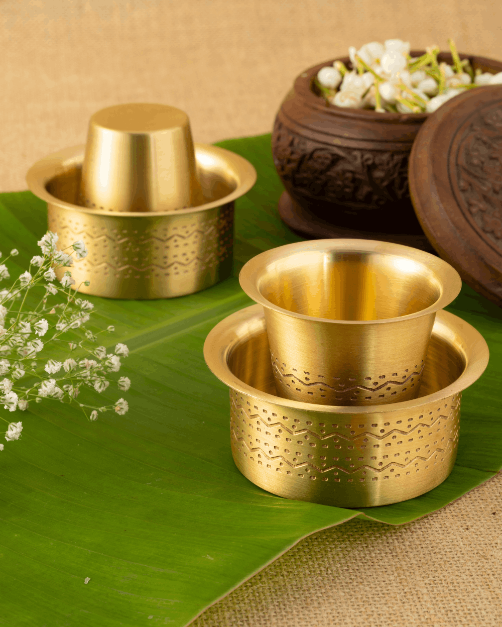 Brass Elite Coffee Dabra Engraved Set of 2