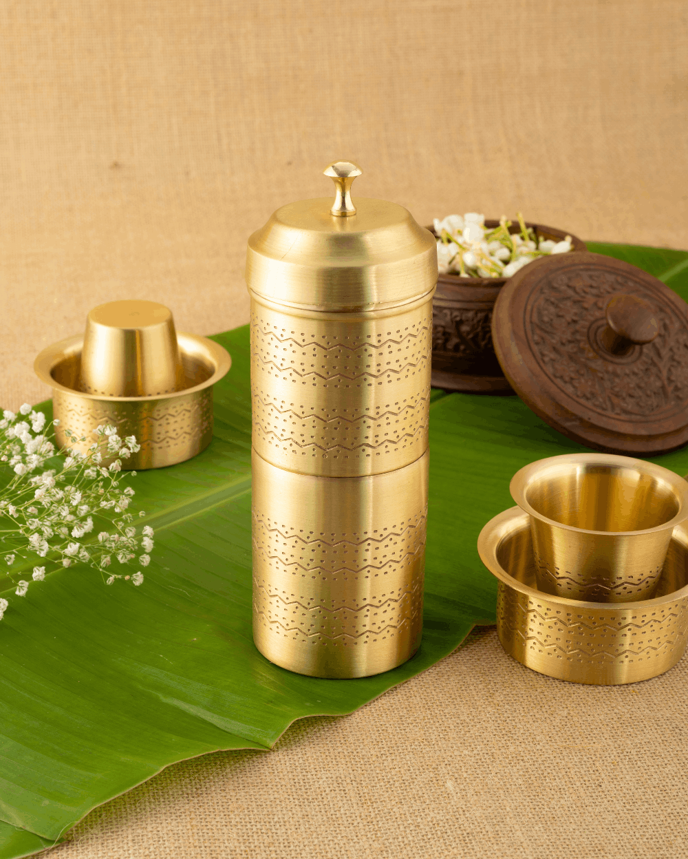 Brass Elite Coffee Filter with Coffee Dabra Set of 2 Engraved