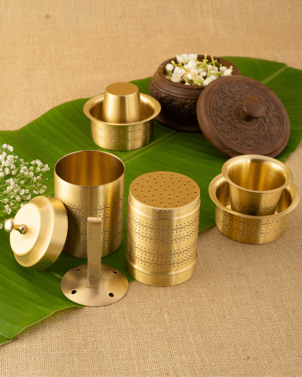 Authentic Brass Elite Coffee Filter with Coffee Dabra Set of 2 Engraved