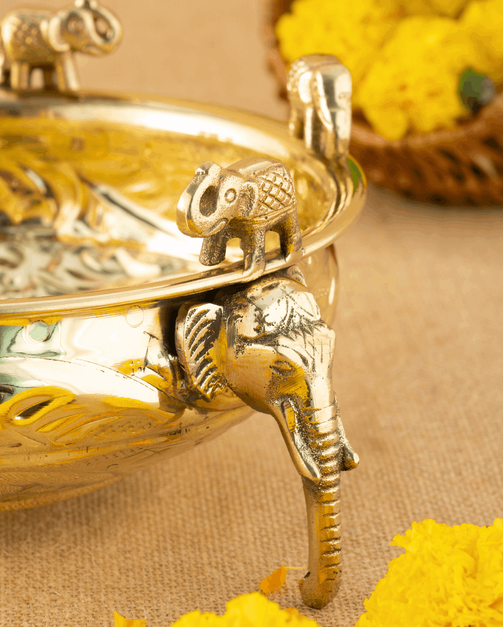 Pure Brass Premium Elephant Urli/ Flower Bowl