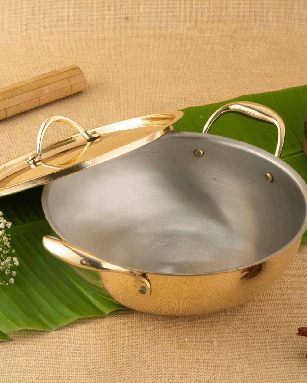 Authentic Brass Robust Kadai Tin Coated with Lid