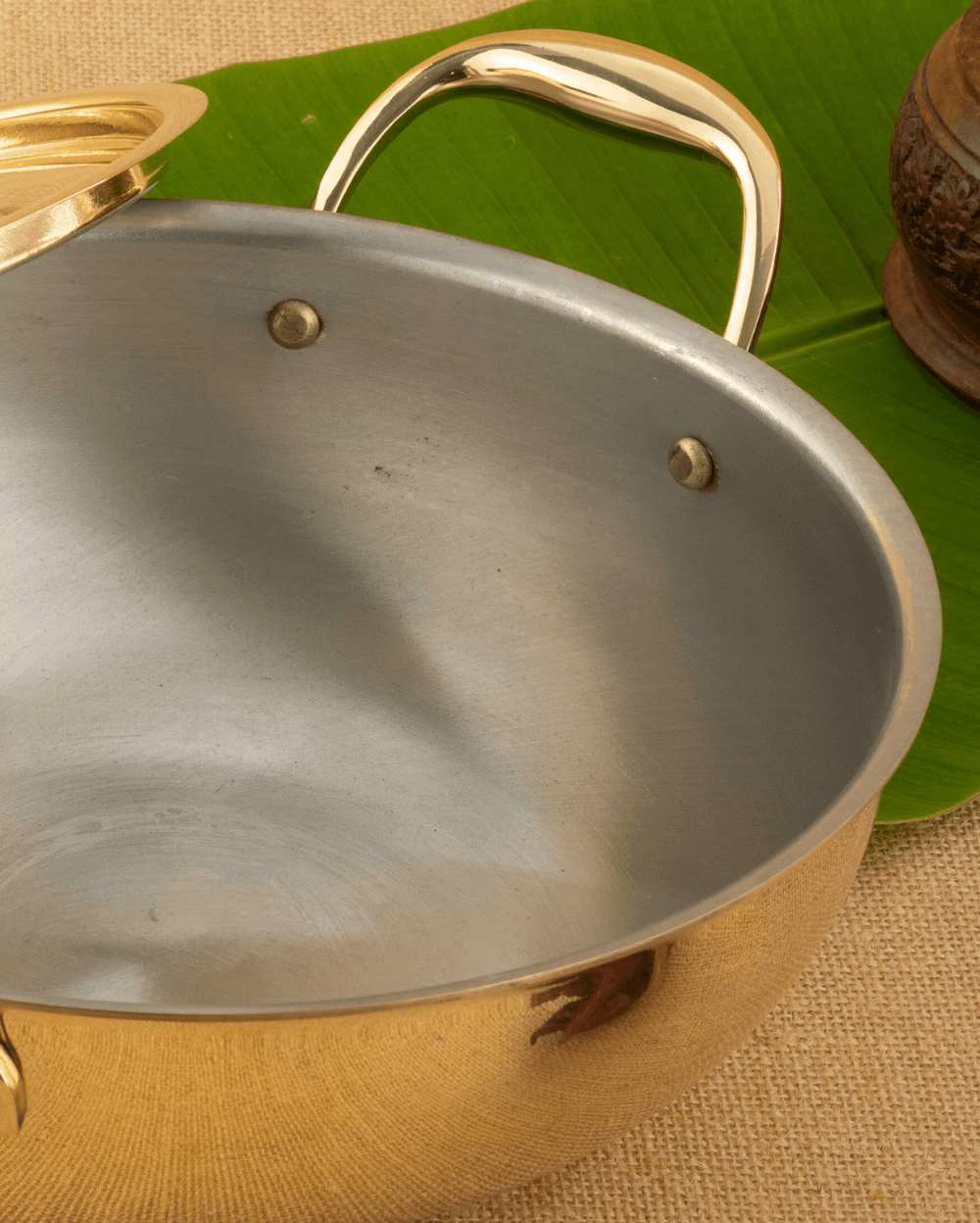 Pure Brass Robust Kadai Tin Coated with Lid