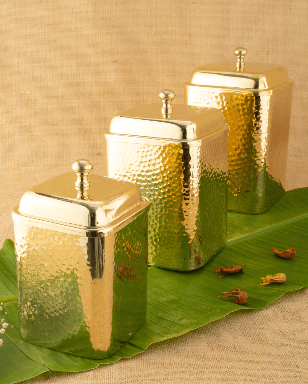 Authentic Brass Royal Hammered Square Container Set of 3