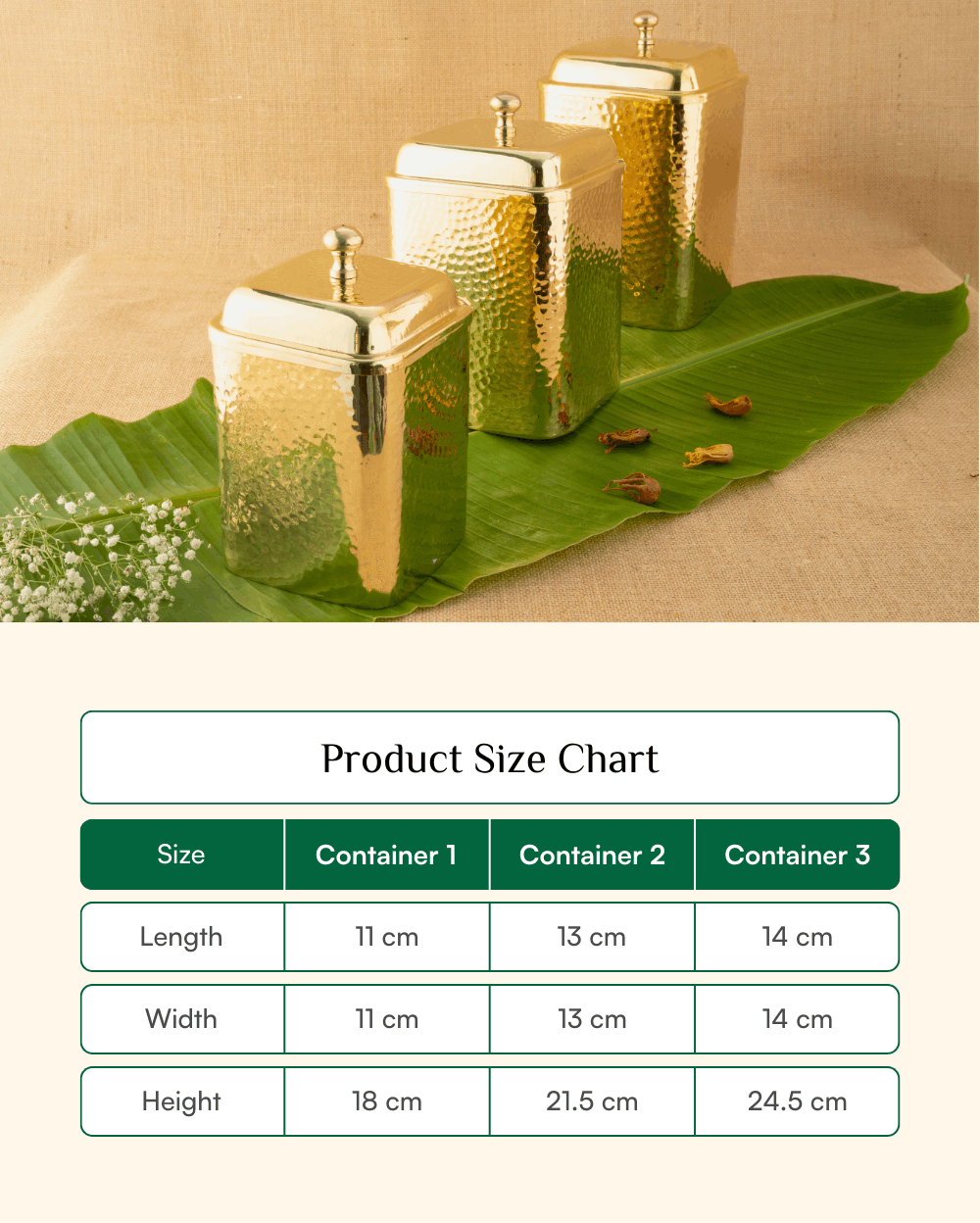 Premium Brass Royal Hammered Square Container Set of 3