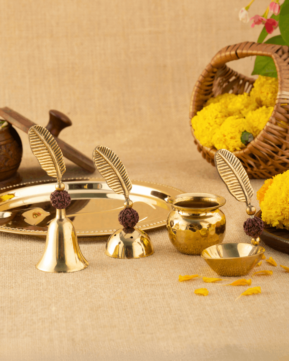 Royal Brass Rudraksha Pooja Set