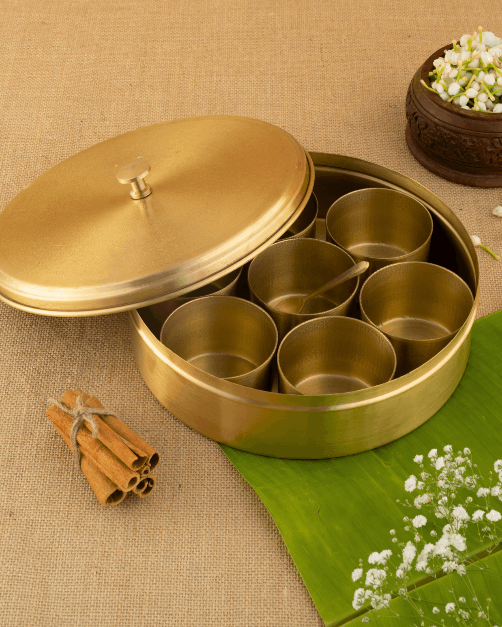 Royal Brass Spice Box Engraved