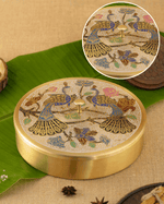 Authentic Brass Spice Box Peacock Engraved