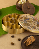 Royal Brass Spice Box Peacock Engraved