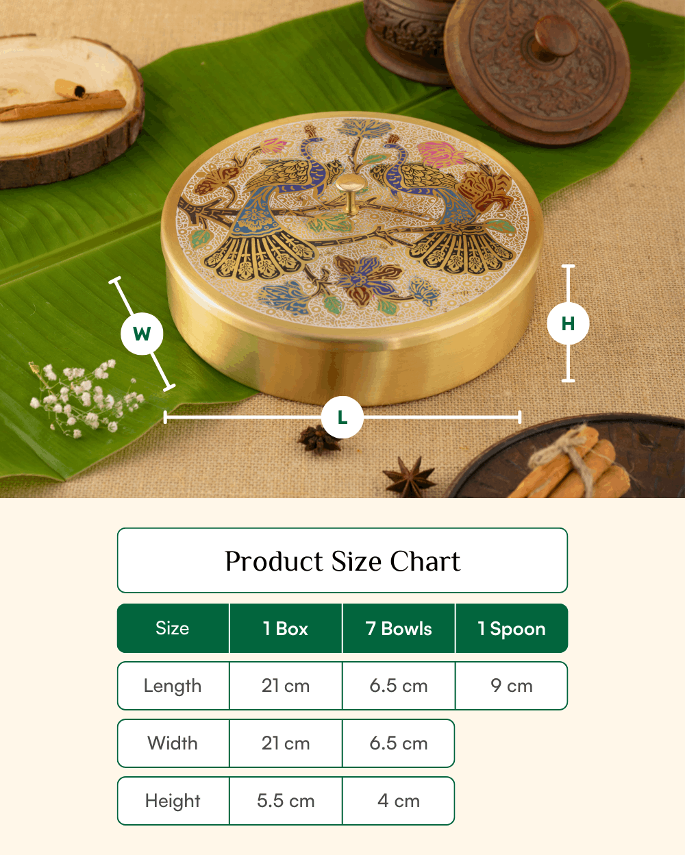 Premium Brass Spice Box Peacock Engraved