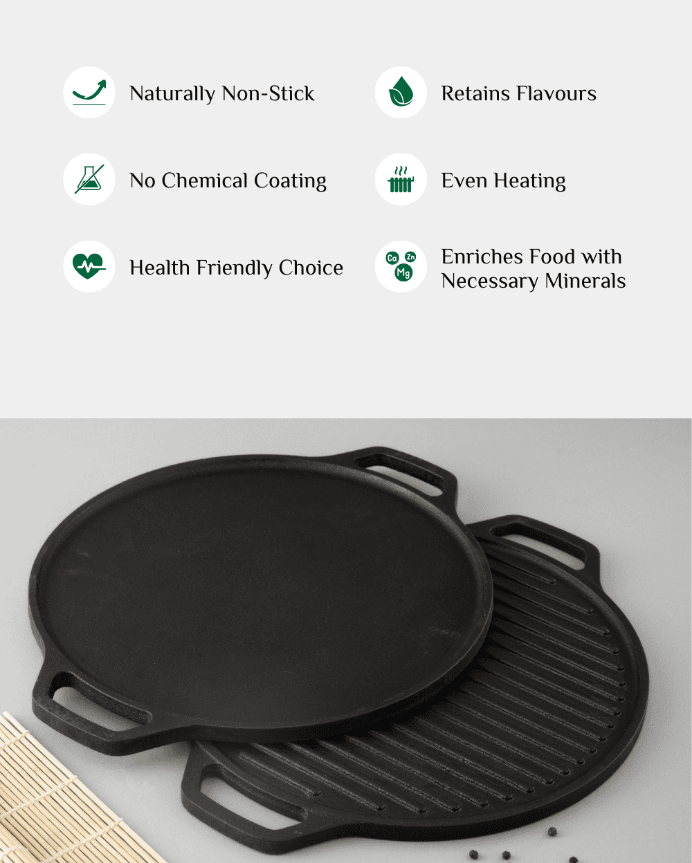 Benefits of Cast Iron Robust 2 in 1 Tava