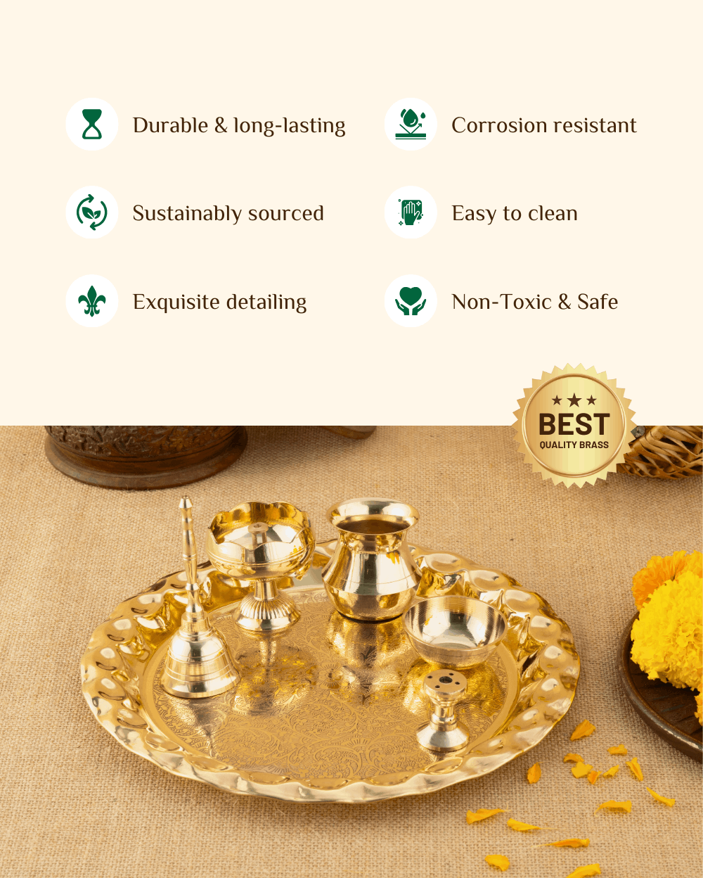 Benefits Of Brass Divine Pooja Set Engraved
