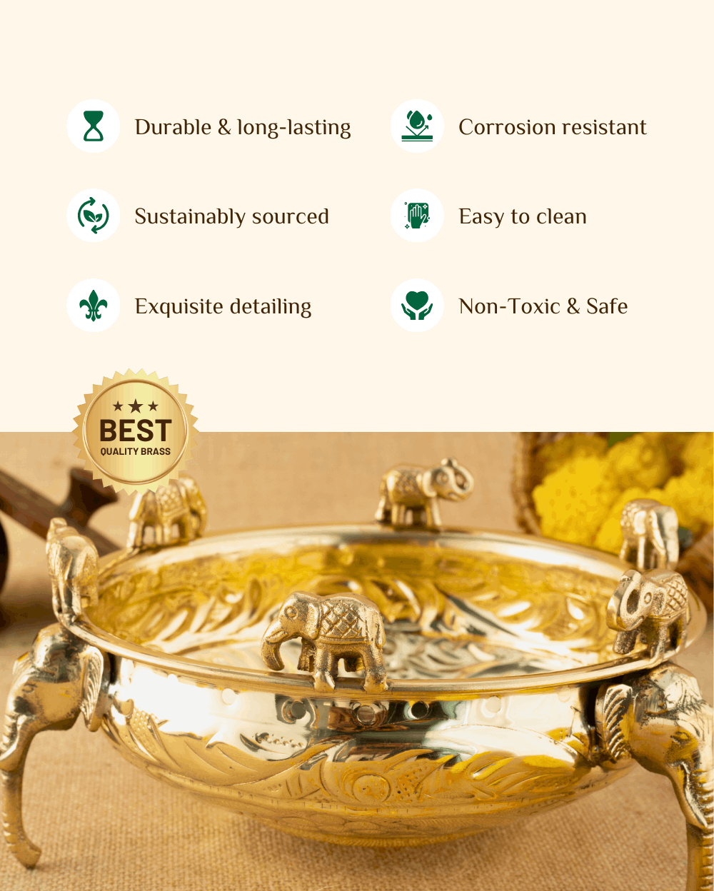 Benefits Of Brass Premium Elephant Urli/ Flower Bowl