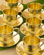 Royal Brass Signature Cup Saucer Set Hammered with Kettle