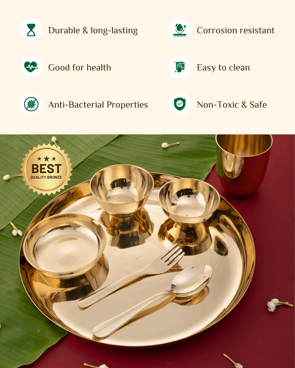 Benefits Of Bronze Monarch Thali/Dinner Set Glossy