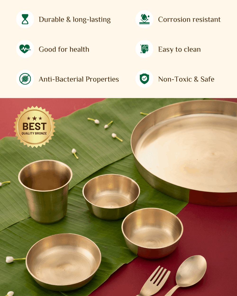 Benefits Of Bronze Royal Thali/Dinner Set Matt