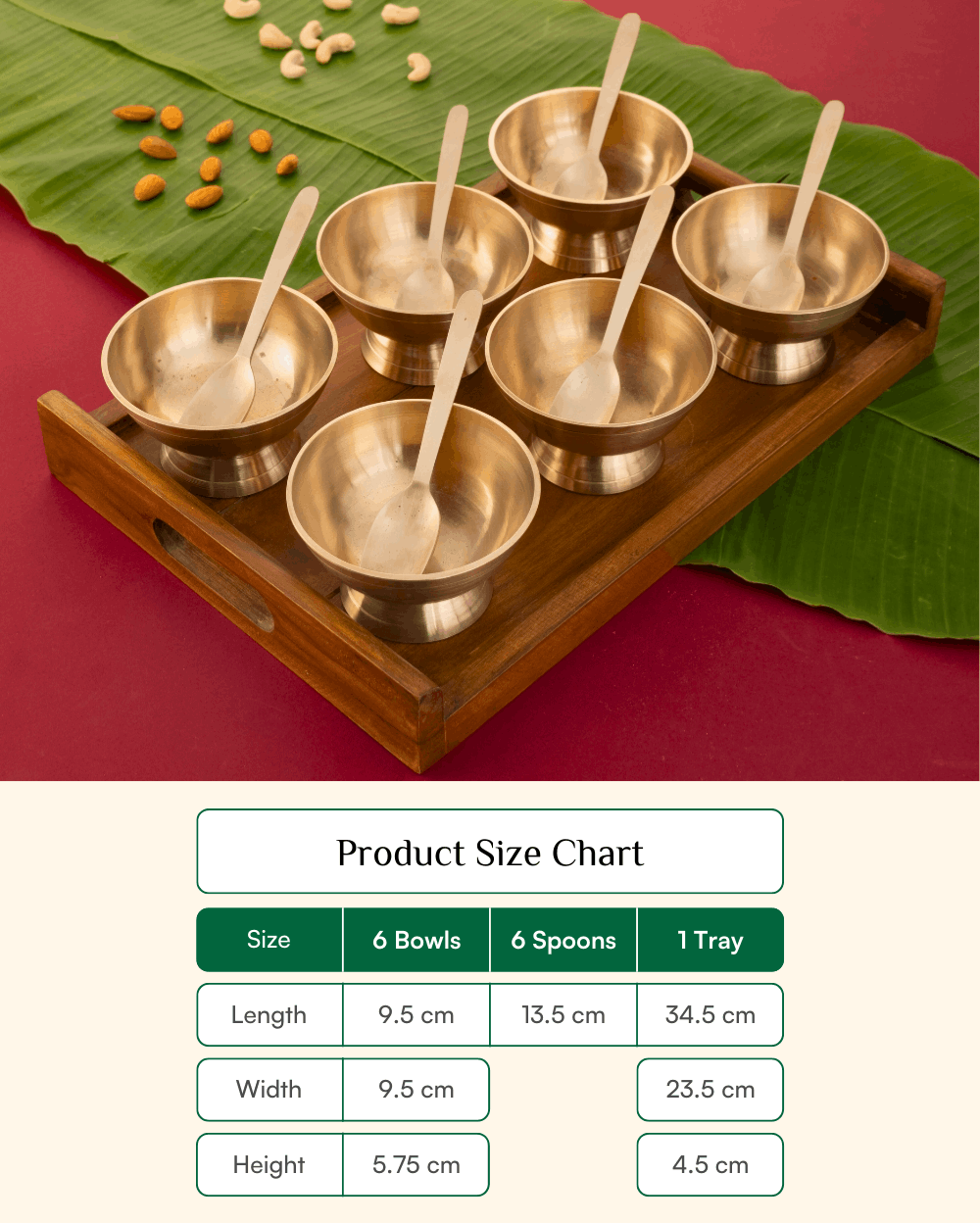 Premium Bronze Supreme Ice Cream Set with Teak Wood Tray