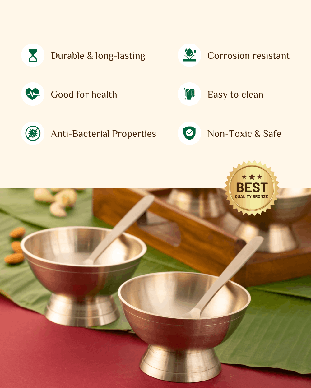 Benefits Of Bronze Supreme Ice Cream Set with Teak Wood Tray