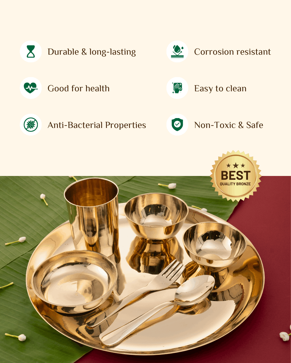 Benefits Of Bronze Supreme Thali/Dinner Set Glossy
