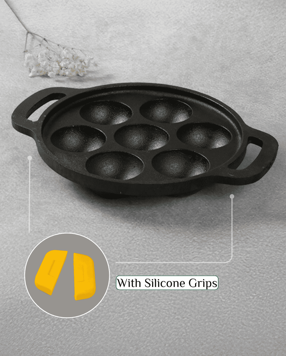 Cast Iron Appam Pan with silicon grip