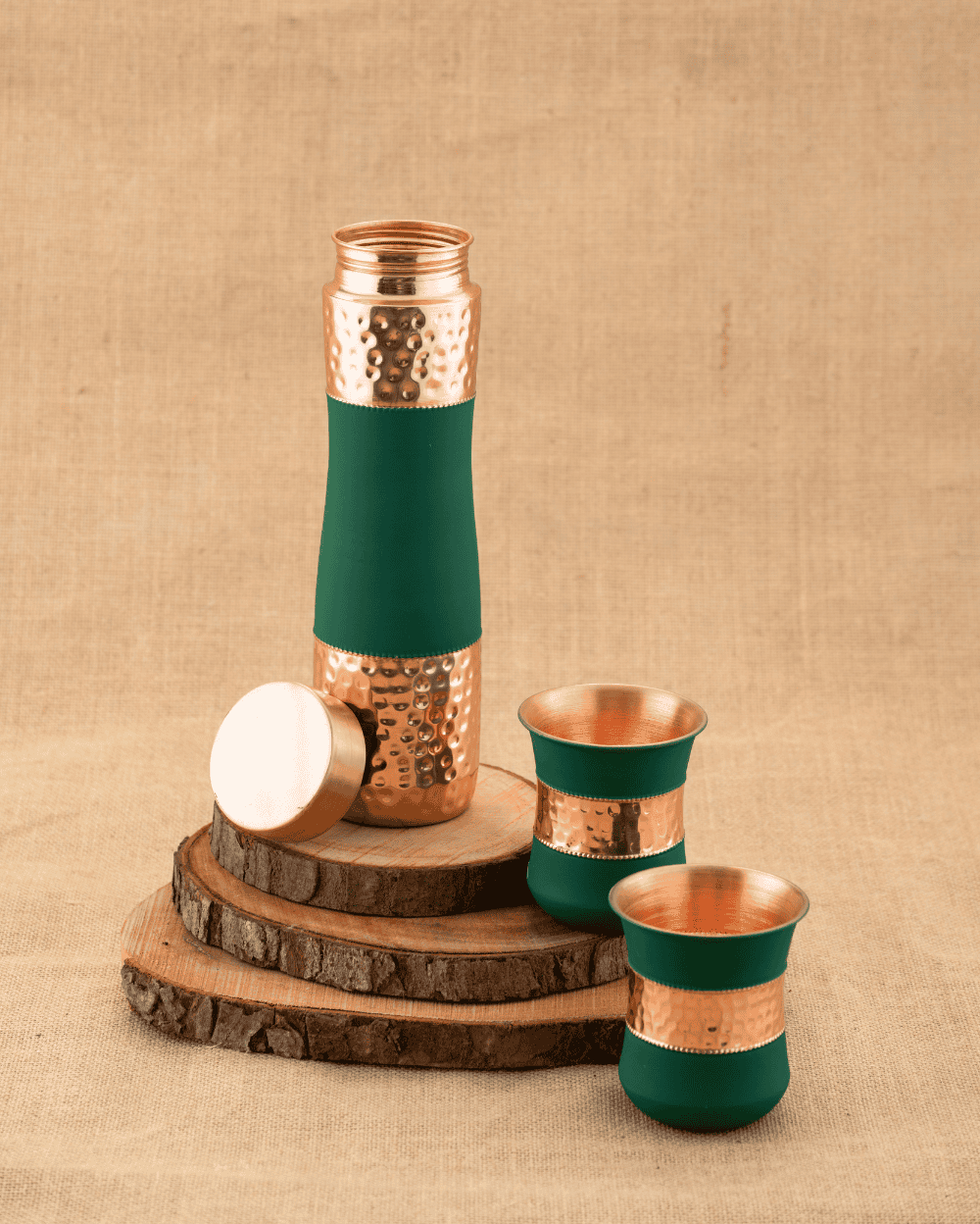 Authentic Copper Alpha Bottle Green Color Coated with 2 Pcs Glass