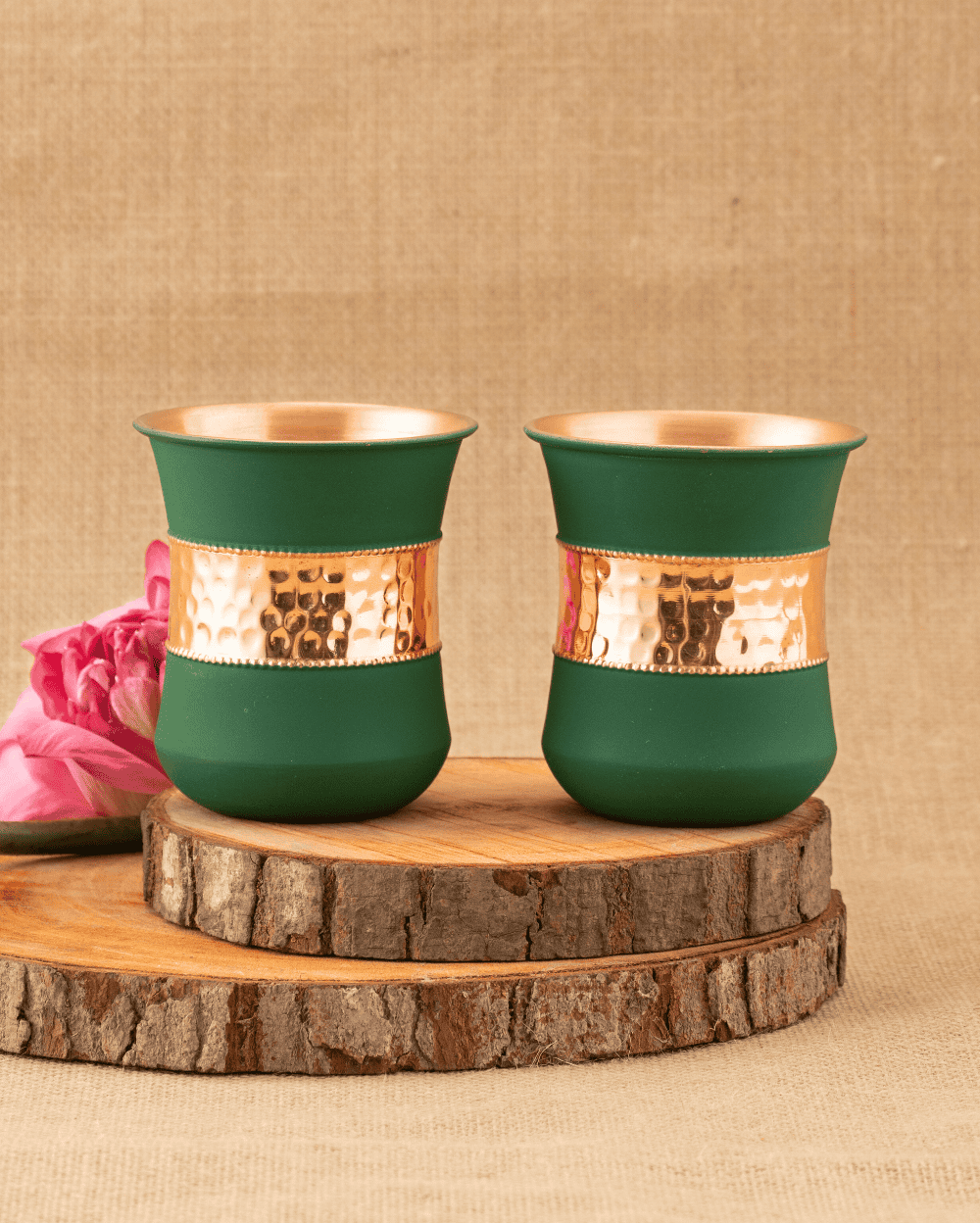 Premium Copper Alpha Bottle Green Color Coated with 2 Pcs Glass