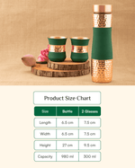 Real Copper Alpha Bottle Green Color Coated with 2 Pcs Glass