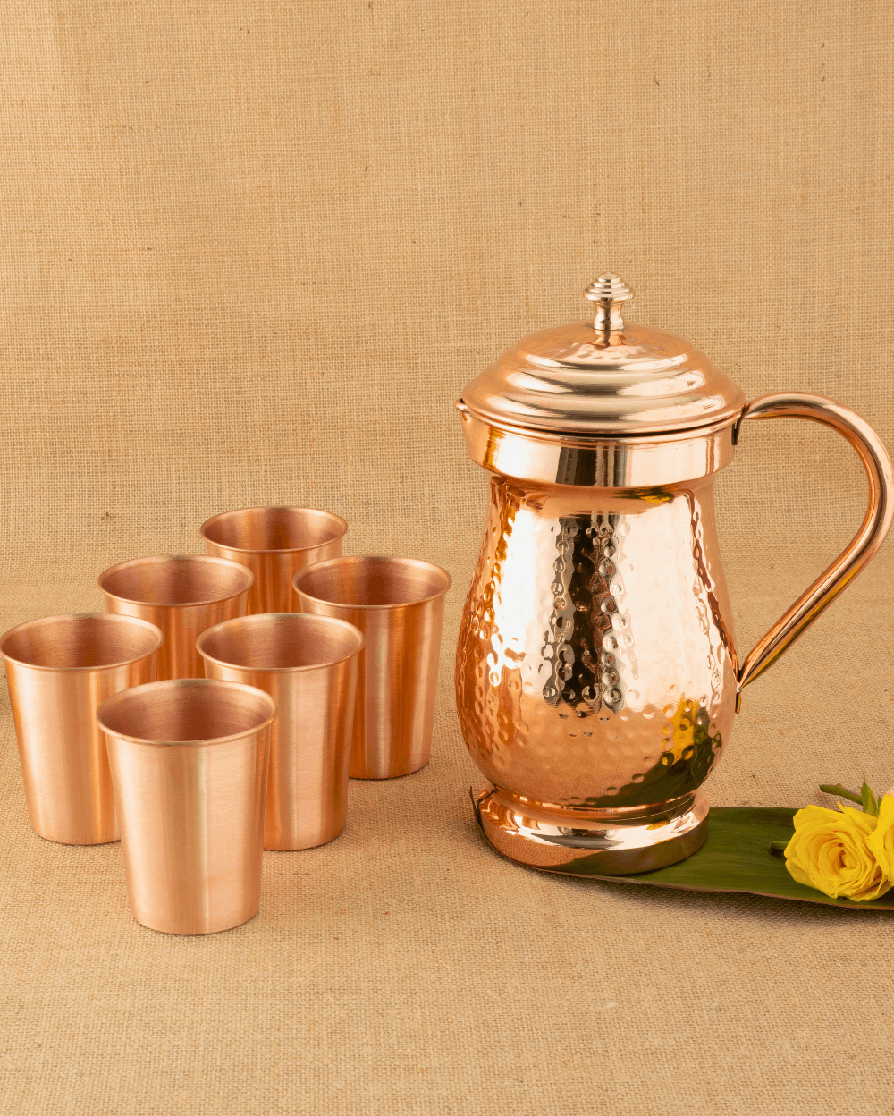 Copper Baron Jug with Crest Glass 6 Pcs