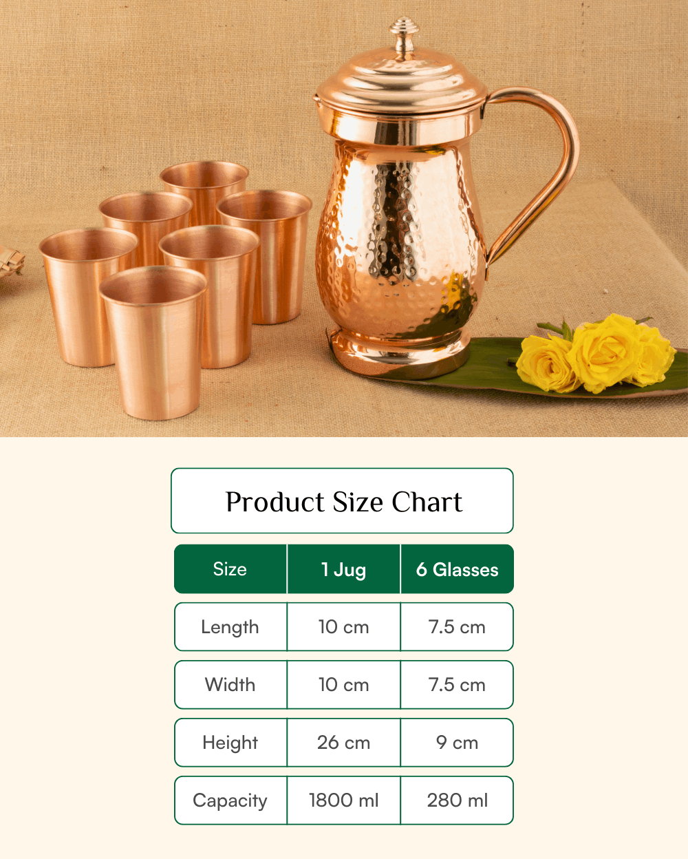 Premium Copper Baron Jug with Crest Glass 6 Pcs