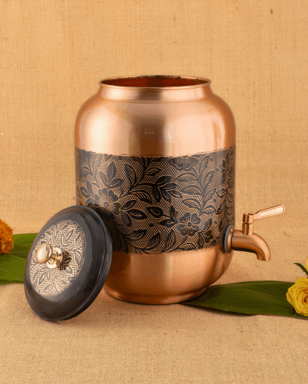 Pure Copper Classic Matka Flower Engraved