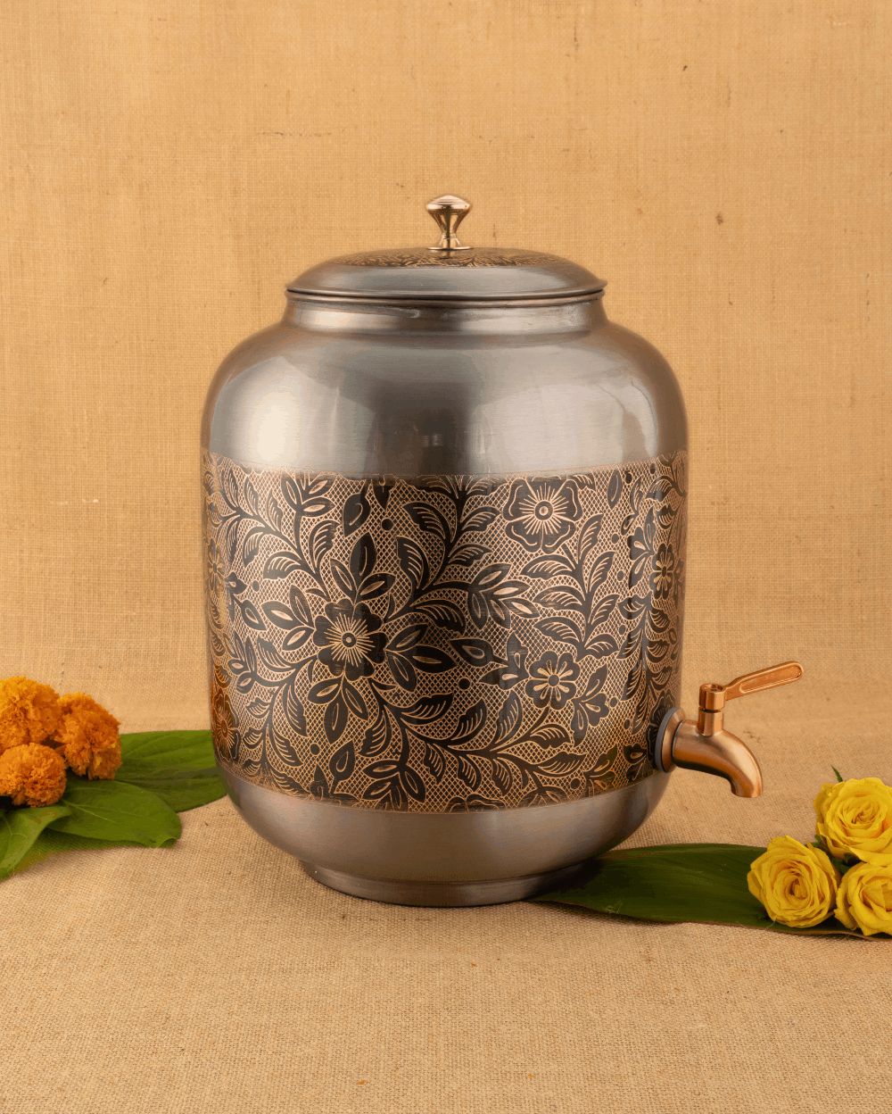 Copper Classic Matka Flower Engraved Color Coated