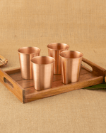 Copper Crest Glass 4 Pcs Set with Teakwood Tray