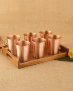 Copper Crest Glass 6 Pcs Set with Teakwood Tray
