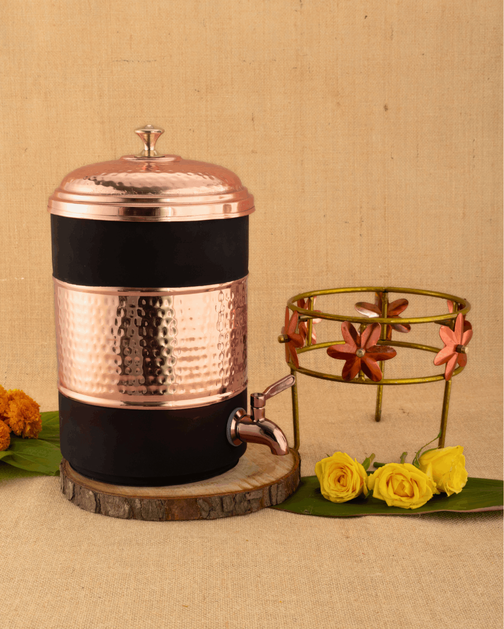 Copper Heritage Matka Black Color Coated with Stand