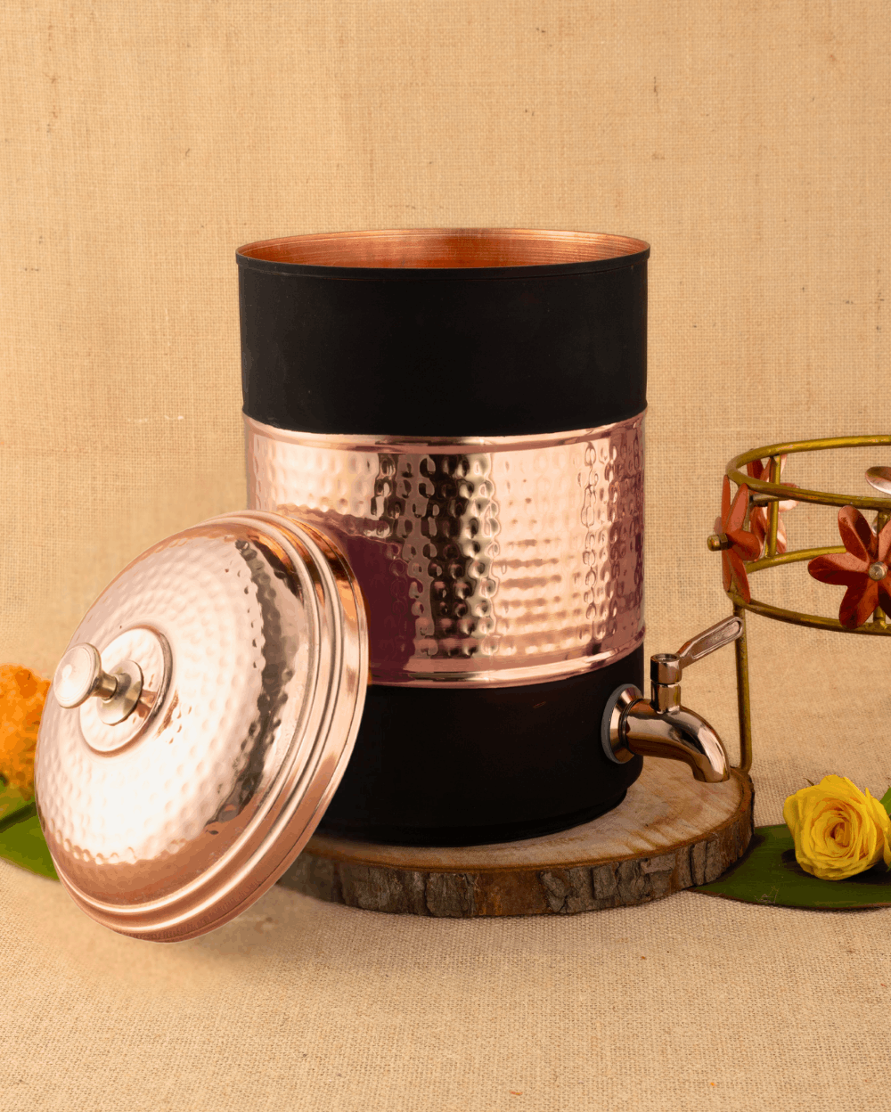 Pure Copper Heritage Matka Black Color Coated with Stand
