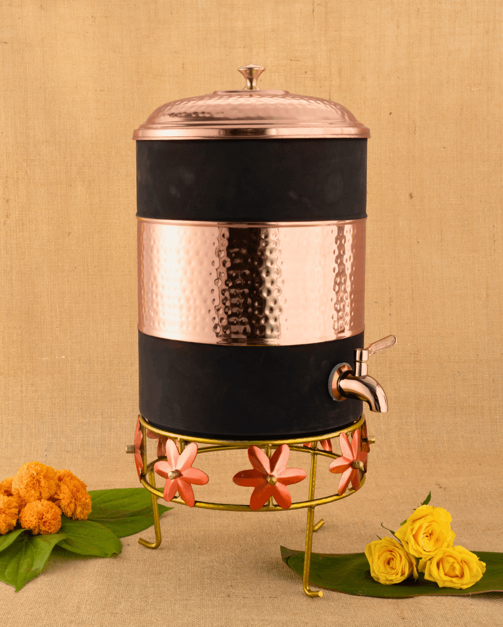 Classic Copper Heritage Matka Black Color Coated with Stand