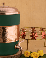 Authentic Copper Heritage Matka Green Color Coated with Stand