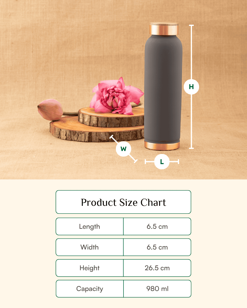 Premium Copper Luxe Bottle Grey Color Coated