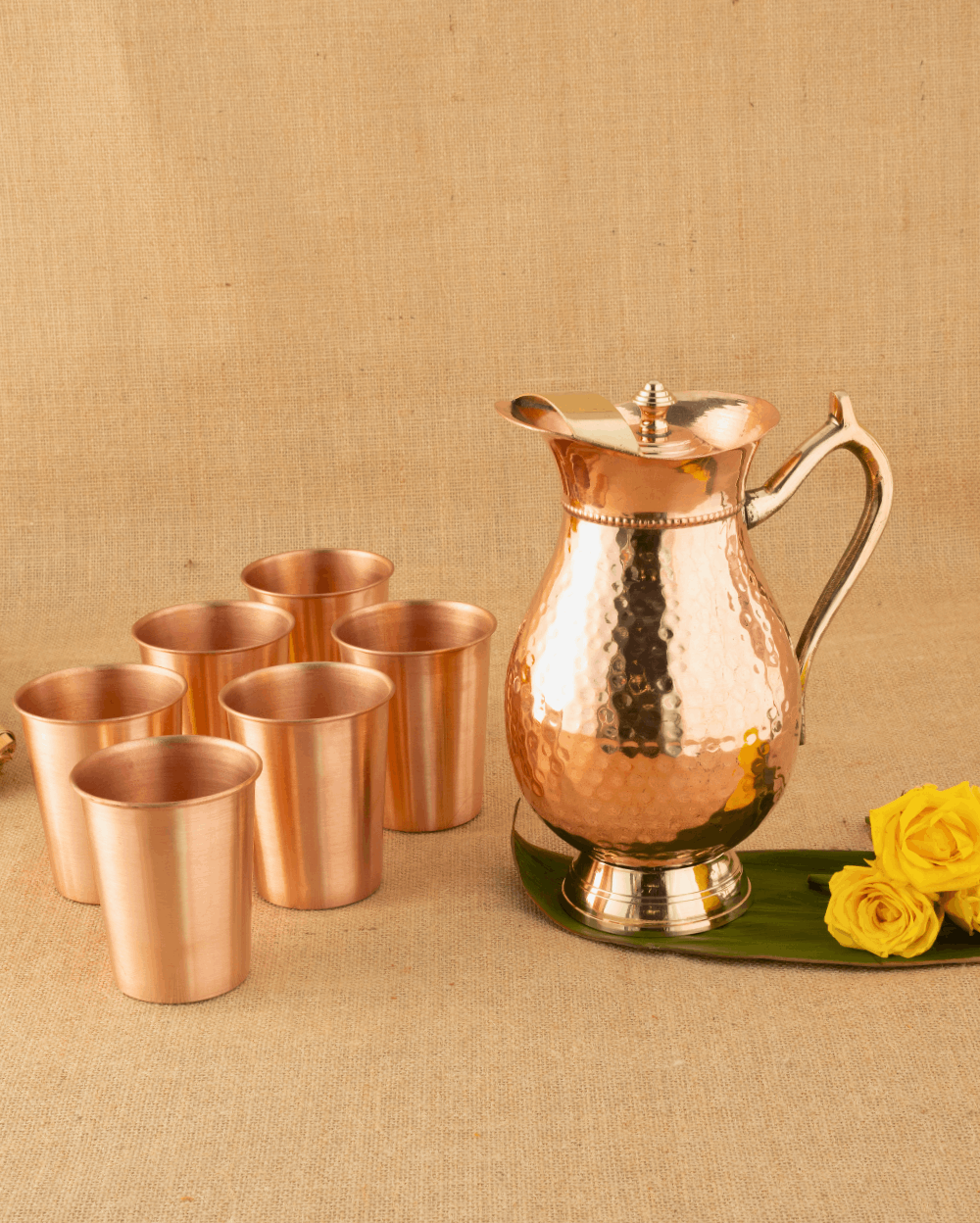 Copper Maharani Jug with Crest Glass 6 Pcs