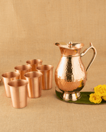Copper Maharani Jug with Crest Glass 6 Pcs