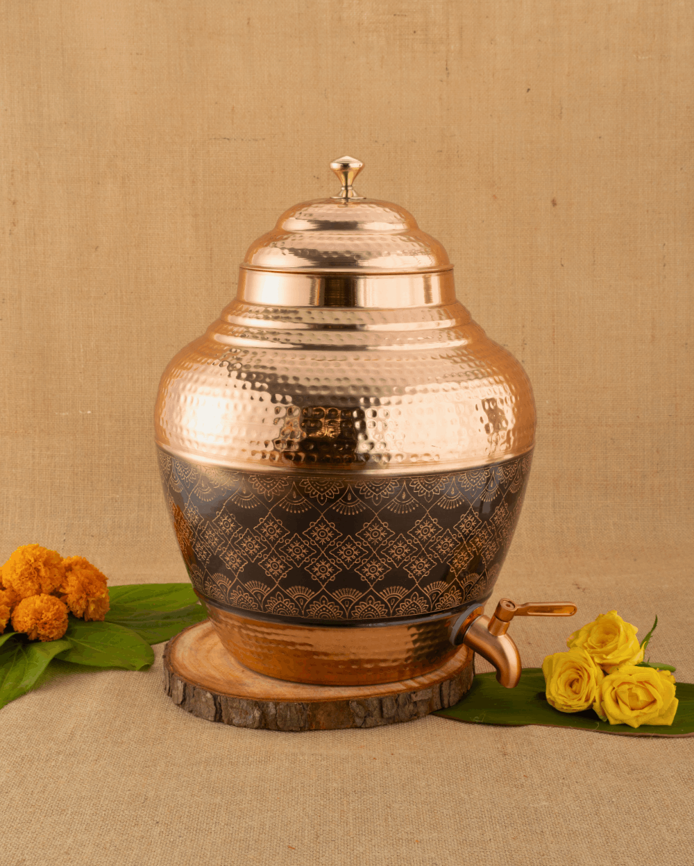 Copper Rajwadi Matka Engraved