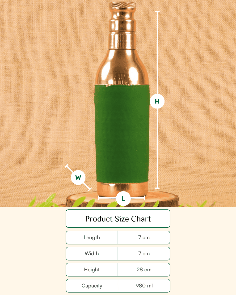 Pure Copper Signature Bottle Green Color Coated (980ml)
