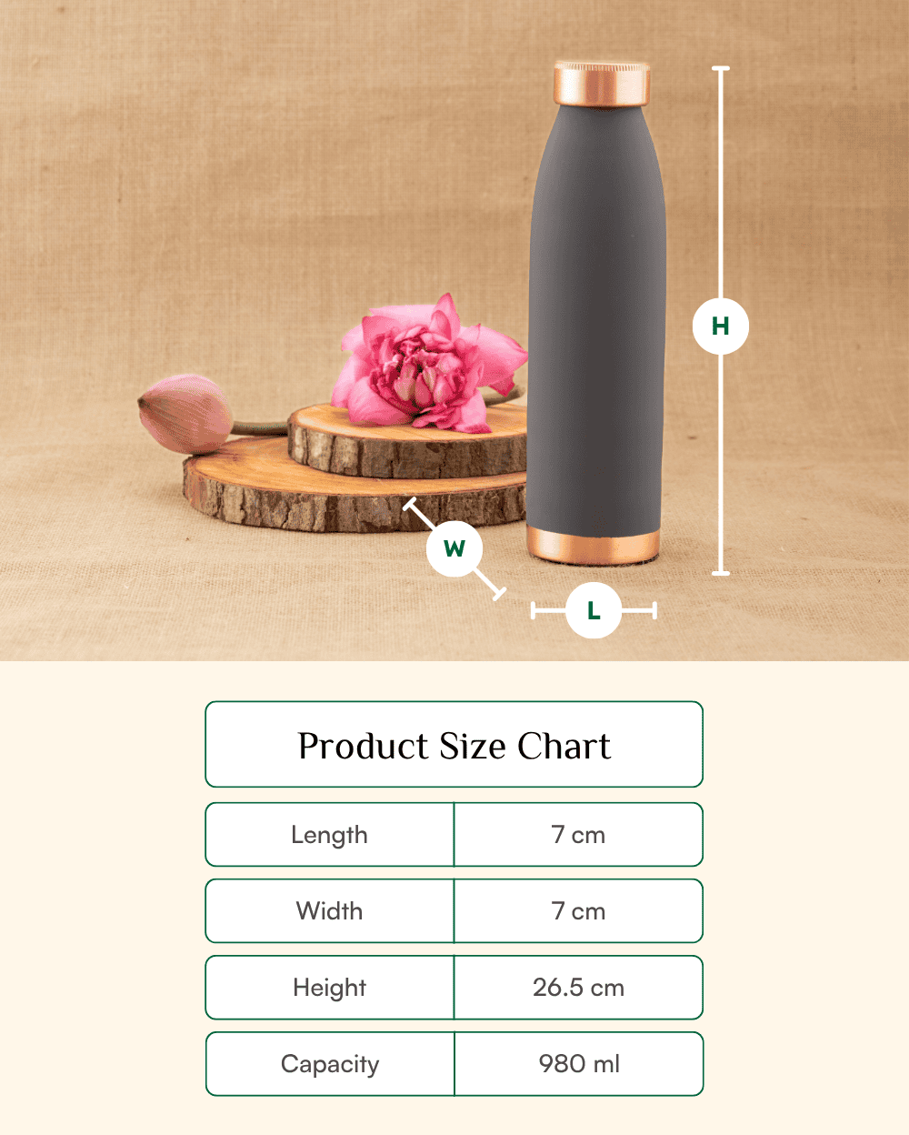 Premium Copper Tiara Bottle Grey Color Coated